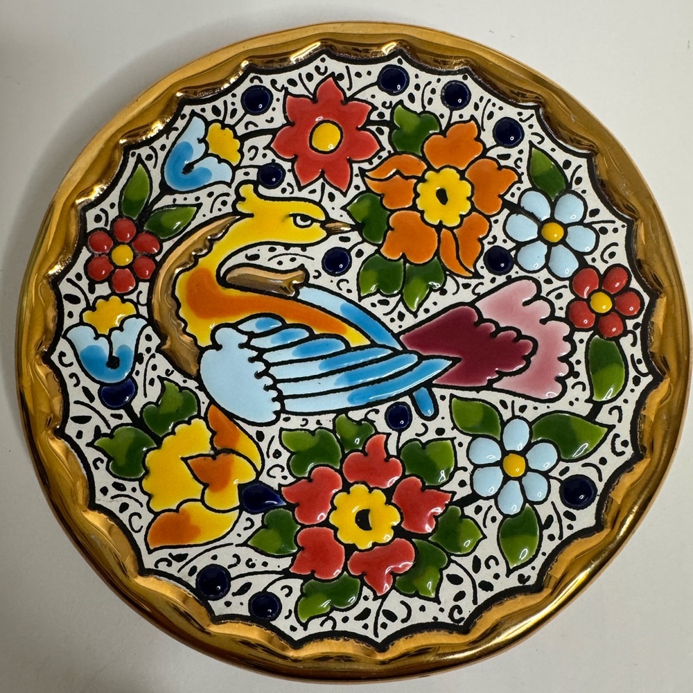 Cearco Pintado a Mano Con Esmaltes y ORO DE LEY (24k) Small Wall Plate (F) - Picture 2 of 4